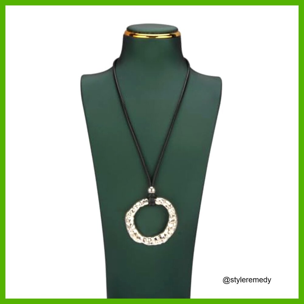 Chunky Boho Statement Necklace Adjustable Leather… - image 2